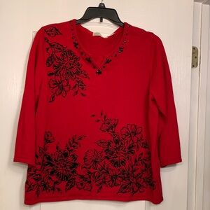 Elegant Red Floral Women's Top